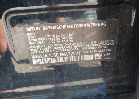 2018 BMW 530I xDrive from USA, damaged, VIN WBAJA7C50JWA72221